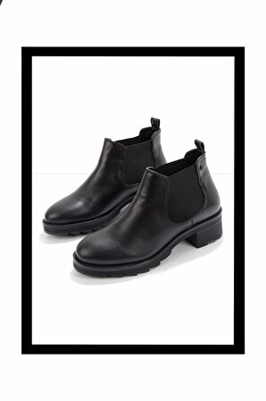 Siyah Hakiki Deri Kadın Bot & Bootie K02351315503
