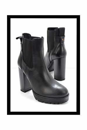 Siyah Hakiki Deri Kadın Bot & Bootie K02351315703