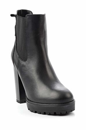 Siyah Hakiki Deri Kadın Bot & Bootie K02351315703