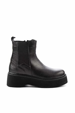 Siyah Hakiki Deri Kadın Bot & Bootie K02358185003