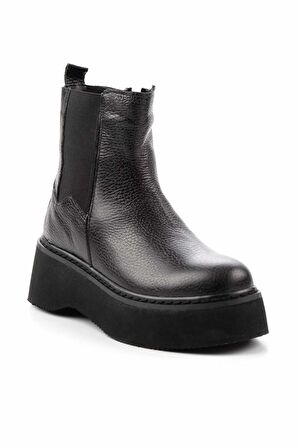 Siyah Hakiki Deri Kadın Bot & Bootie K02358185003