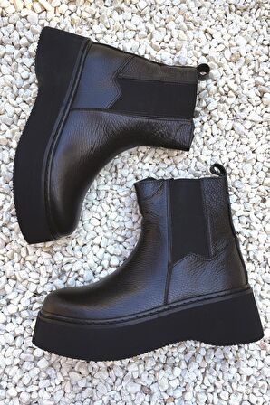 Siyah Hakiki Deri Kadın Bot & Bootie K02358185003