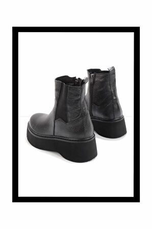 Siyah Hakiki Deri Kadın Bot & Bootie K02358185003