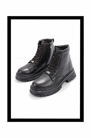 Siyah Hakiki Deri Kadın Bot & Bootie K02358185103