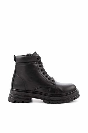 Siyah Hakiki Deri Kadın Bot & Bootie K02358185103