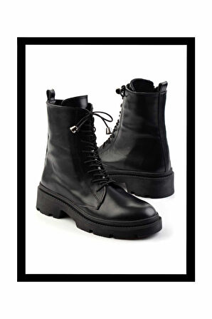 Siyah Hakiki Deri Kadın Bot & Bootie K02351320003