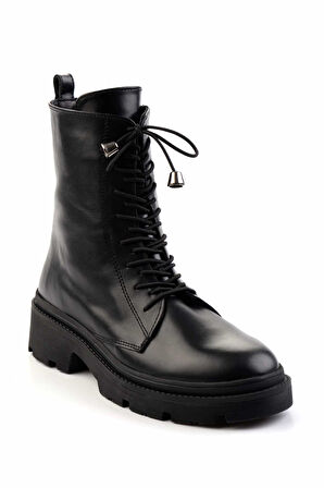 Siyah Hakiki Deri Kadın Bot & Bootie K02351320003