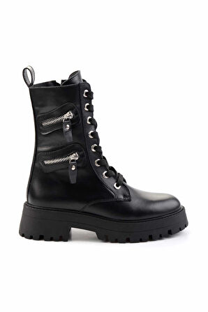 Siyah Hakiki Deri Kadın Bot & Bootie K02351321003