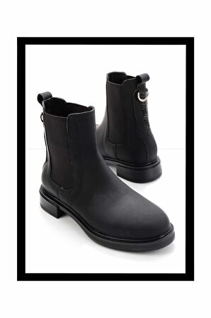 Mat Siyah Hakiki Deri Kadın Bot & Bootie K02379013103