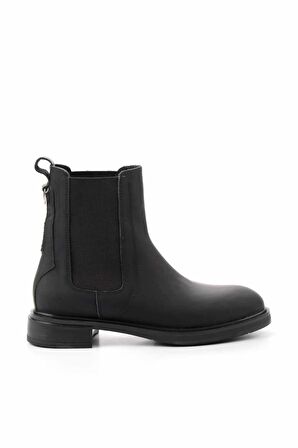 Mat Siyah Hakiki Deri Kadın Bot & Bootie K02379013103