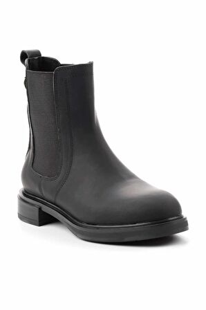 Mat Siyah Hakiki Deri Kadın Bot & Bootie K02379013103