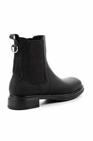 Mat Siyah Hakiki Deri Kadın Bot & Bootie K02379013103