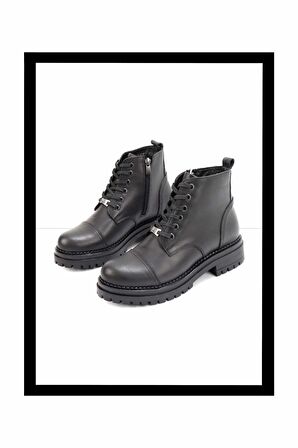 Siyah Hakiki Deri Kadın Bot & Bootie K02390031003