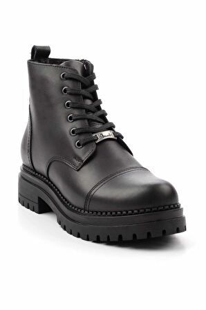 Siyah Hakiki Deri Kadın Bot & Bootie K02390031003