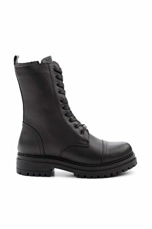 Siyah Hakiki Deri Kadın Bot & Bootie K02390031903
