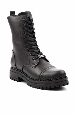 Siyah Hakiki Deri Kadın Bot & Bootie K02390031903