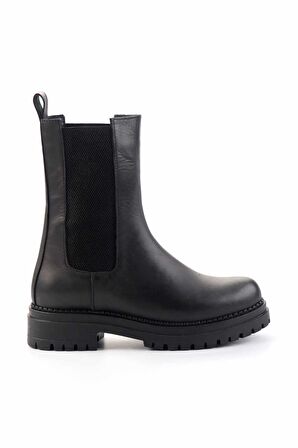 Siyah Hakiki Deri Kadın Bot & Bootie K02390111103