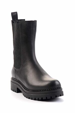 Siyah Hakiki Deri Kadın Bot & Bootie K02390111103