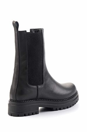 Siyah Hakiki Deri Kadın Bot & Bootie K02390111103