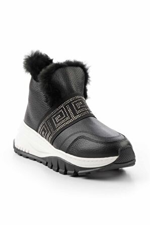 Siyah Hakiki Deri Kadın Bot & Bootie K02410060003