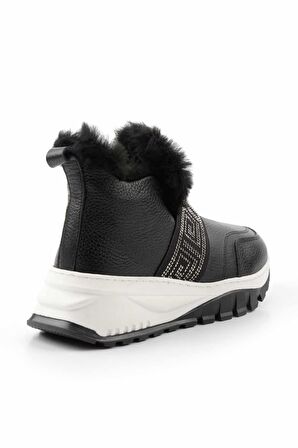 Siyah Hakiki Deri Kadın Bot & Bootie K02410060003