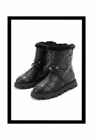 Siyah Hakiki Deri Kadın Bot & Bootie K02410060203