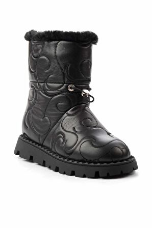 Siyah Hakiki Deri Kadın Bot & Bootie K02410060203