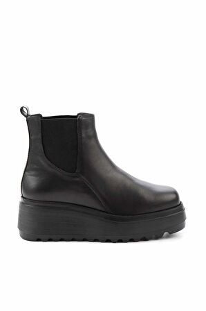 Siyah Hakiki Deri Kadın Bot & Bootie K02415015003