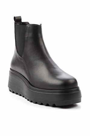 Siyah Hakiki Deri Kadın Bot & Bootie K02415015003