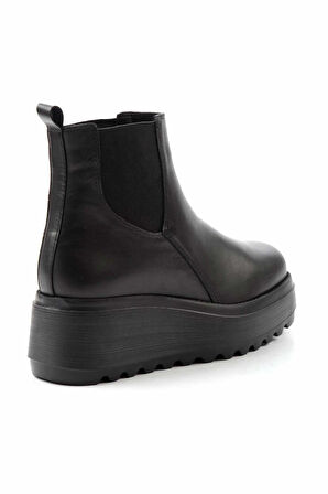 Siyah Hakiki Deri Kadın Bot & Bootie K02415015003