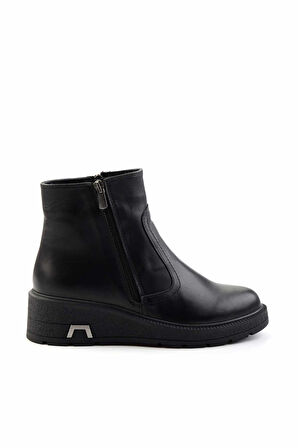 Siyah Hakiki Deri Kadın Bot & Bootie K02413040703