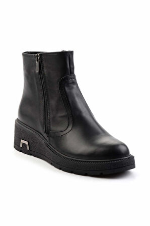Siyah Hakiki Deri Kadın Bot & Bootie K02413040703