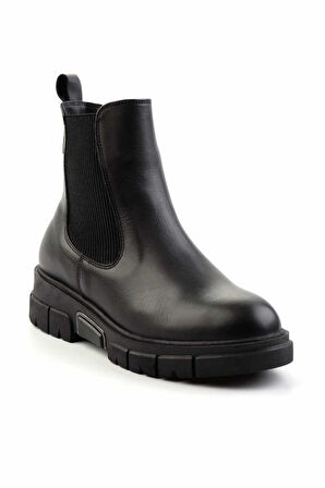 Siyah Hakiki Deri Kadın Bot & Bootie K02413041103