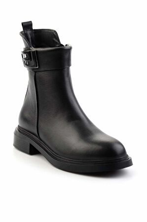 Siyah Hakiki Deri Kadın Bot & Bootie K02413041303
