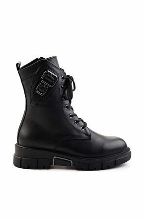 Siyah Hakiki Deri Kadın Bot & Bootie K02413041503