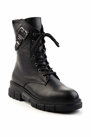 Siyah Hakiki Deri Kadın Bot & Bootie K02413041503