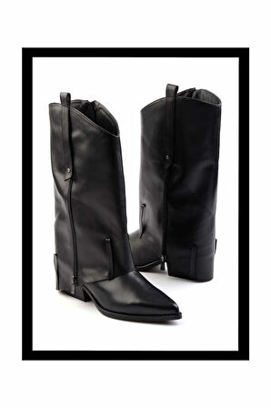 Siyah Hakiki Deri Kadın Bot & Bootie K02415016003