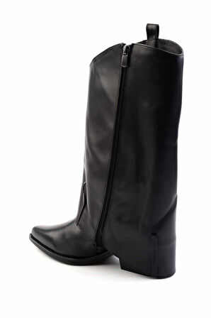 Siyah Hakiki Deri Kadın Bot & Bootie K02415016003