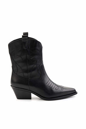 Siyah Hakiki Deri Kadın Bot & Bootie K02415017503