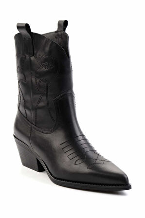 Siyah Hakiki Deri Kadın Bot & Bootie K02415017503
