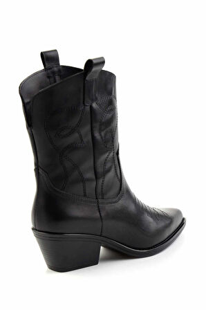 Siyah Hakiki Deri Kadın Bot & Bootie K02415017503