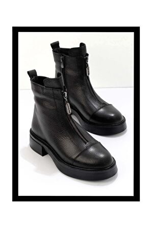 Siyah Hakiki Deri Kadın Bot & Bootie K02423018003