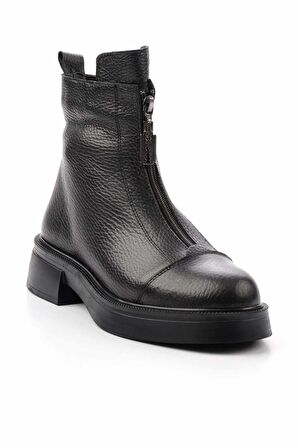 Siyah Hakiki Deri Kadın Bot & Bootie K02423018003