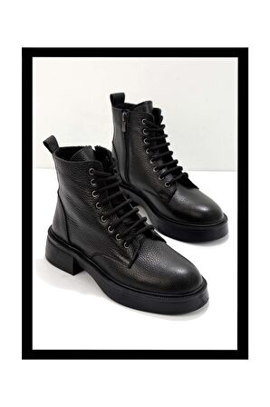Siyah Hakiki Deri Kadın Bot & Bootie K02423018103
