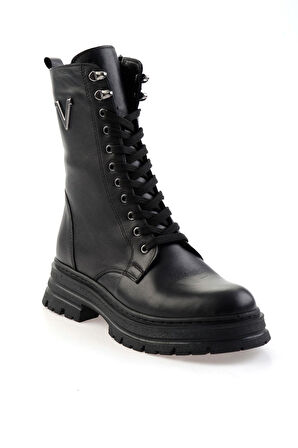 Siyah Hakiki Deri Kadın Bot & Bootie K02462040303