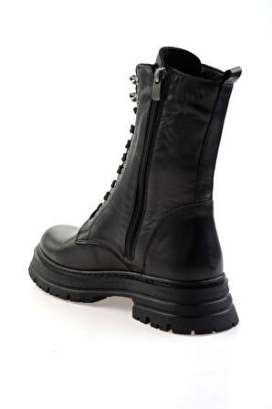 Siyah Hakiki Deri Kadın Bot & Bootie K02462040303