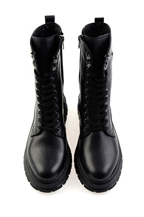 Siyah Hakiki Deri Kadın Bot & Bootie K02462040303