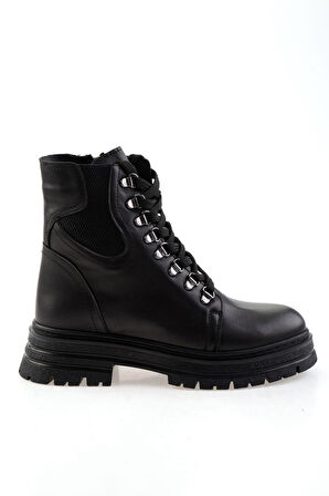 Siyah Hakiki Deri Kadın Bot & Bootie K02462040403