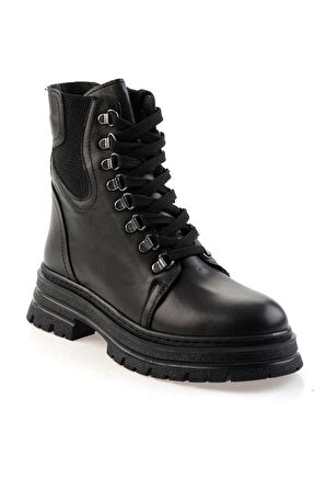 Siyah Hakiki Deri Kadın Bot & Bootie K02462040403