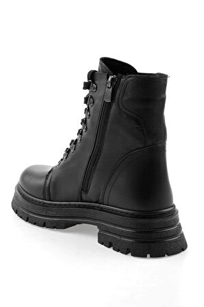 Siyah Hakiki Deri Kadın Bot & Bootie K02462040403